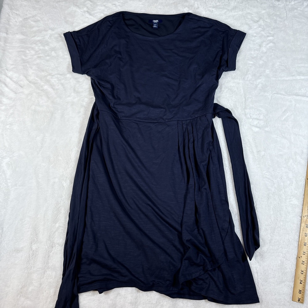 Chaps Womens Medium Short Sleeve Knit Dress Bundle Navy Blue & Striped 2 Pack - Picture 2 of 8